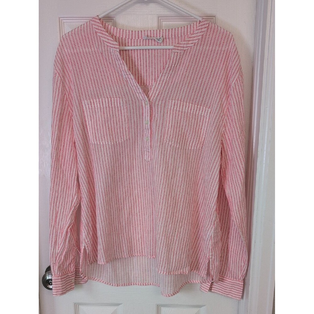 Carve Designs 100% Cotton Pink and White Striped Long-Sleeve Tunic Size L